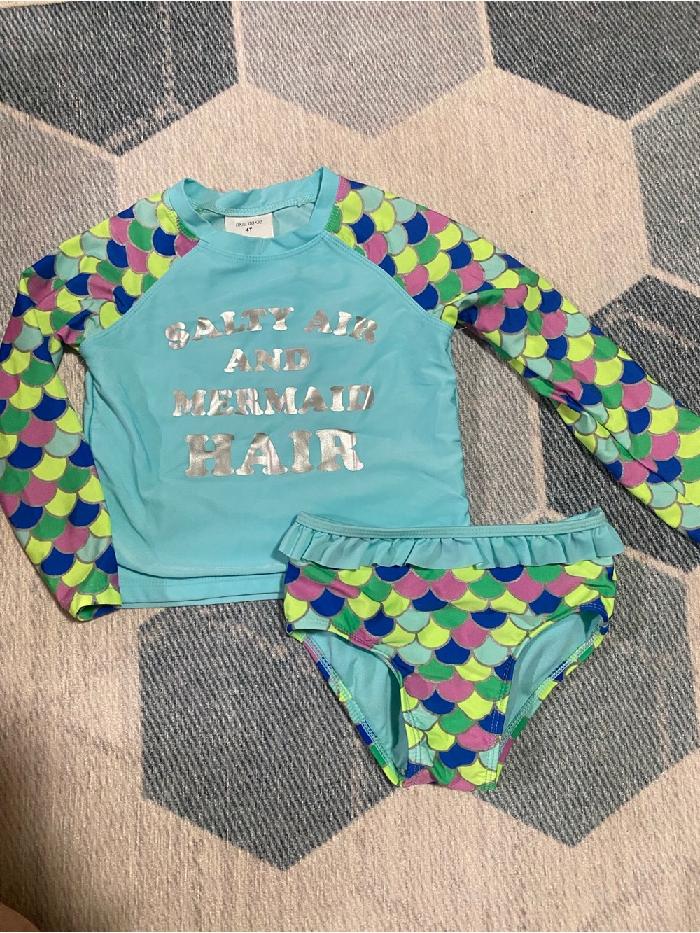 Okie Dokie girls Mermaid Rash Guard Set “Salty Air and Mermaid Hair” print